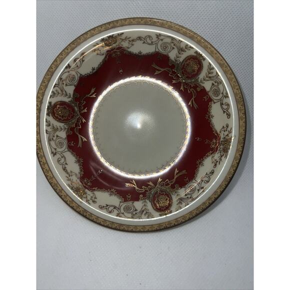 SIX Meito MANDARIN Maroon Red Gold Ivory RIMMED BERRY BOWLS Occ. Japan PERFECT! - Picture 7 of 11